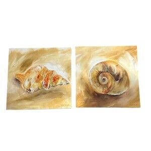 Seashell Canvas Wall Art Coastal Beach Decor Set‎ Of 2 Wrapped Edges 12" Square